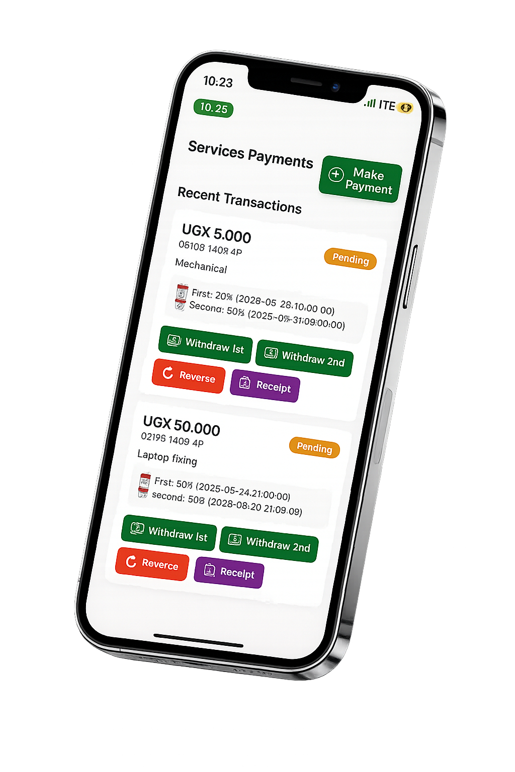 Services Payments Screen